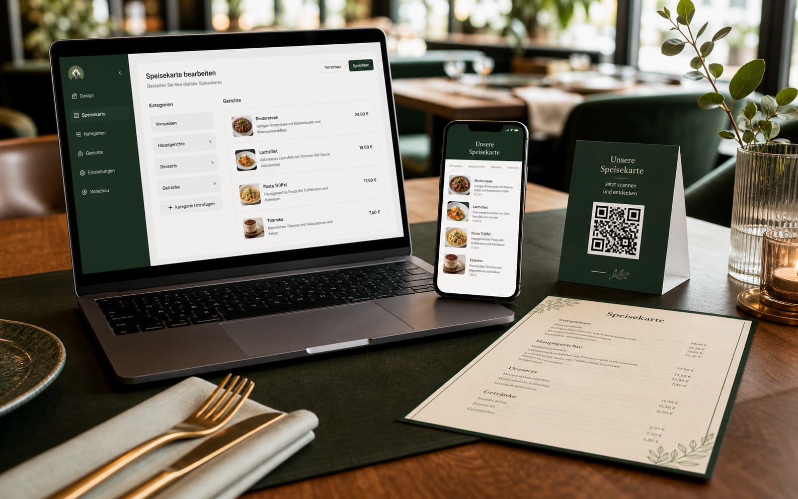 Digitale Speisekarte mit QR-Code Vorschau